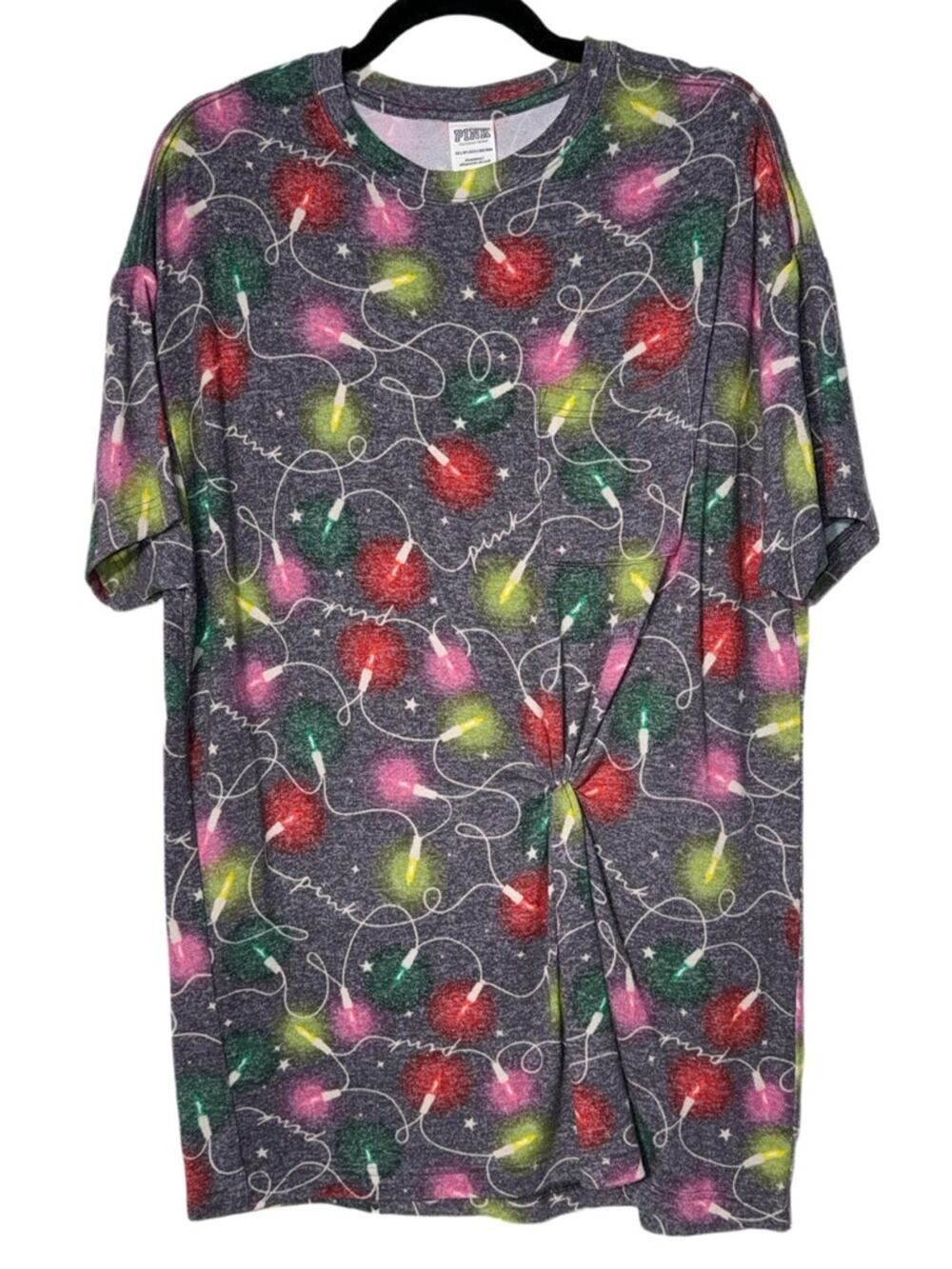 PINK Victoria's Secret Holiday Light‎ Tee Short Sleeve Gray XS